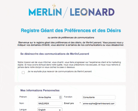 Merlin/Leonard preference center customer experience personalization unsubscribe